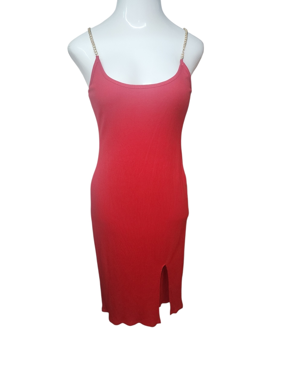 Heart & Hips Red Ribbed Slip Dress 🔥 Chain Strap Detail Sexy Bodycon Night Out